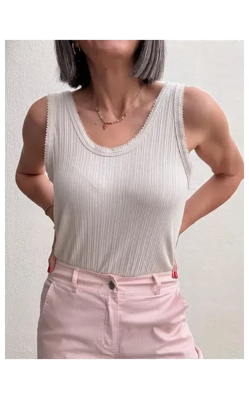 Top Beige Canalé Ribete