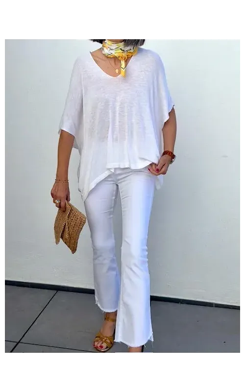 Pantalones Blanco Flare Tobillero