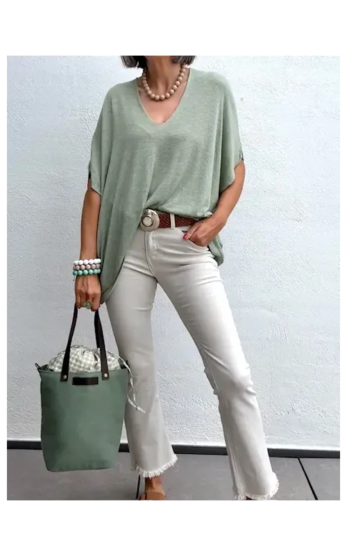 Pantalones Beige Flare Tobillero