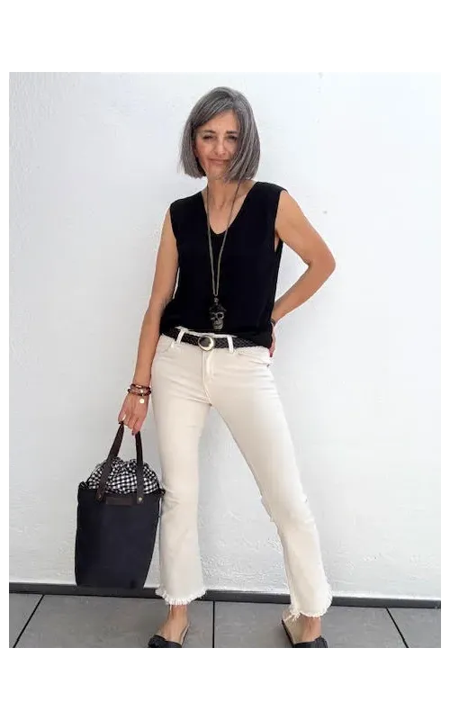 Pantalones Beige Flare Tobillero