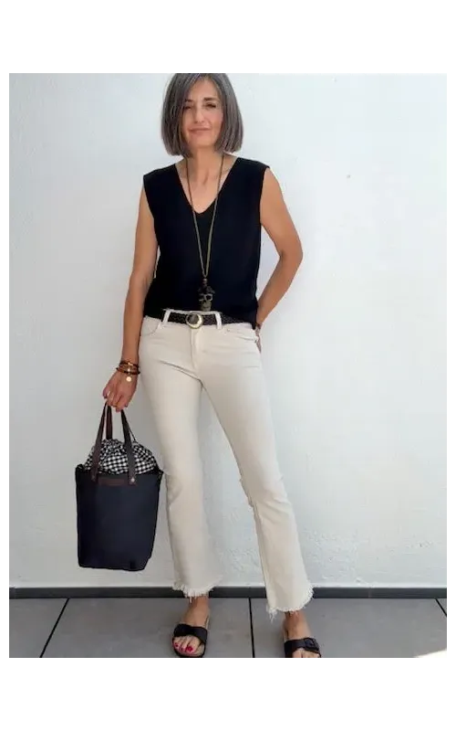 Pantalones Beige Flare Tobillero