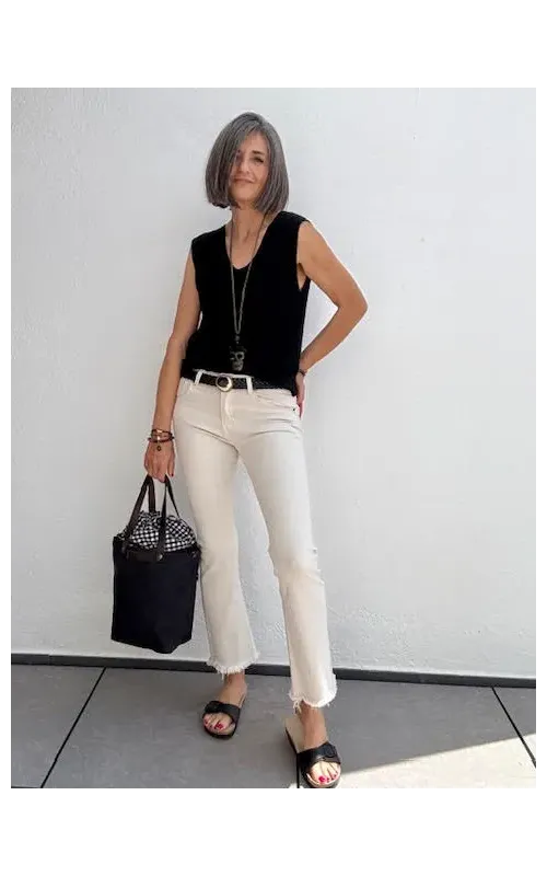 Pantalones Beige Flare Tobillero