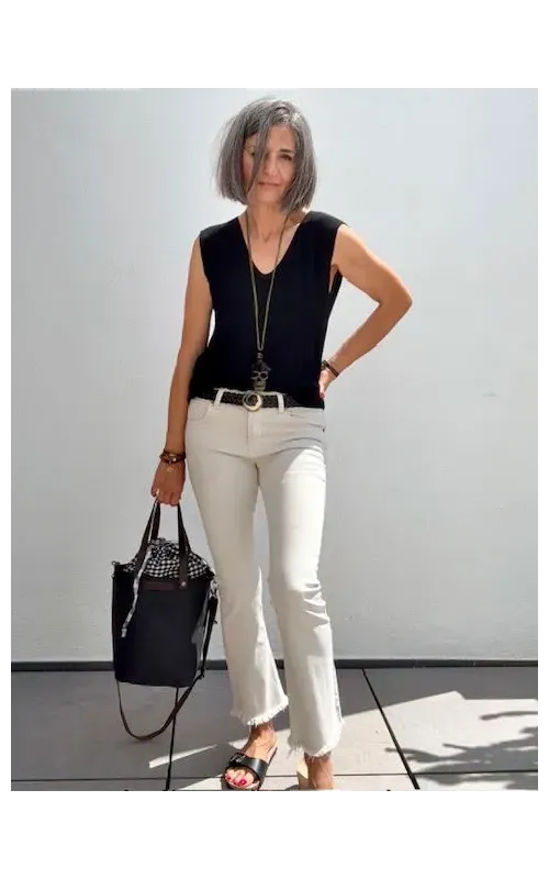 Pantalones Beige Flare Tobillero