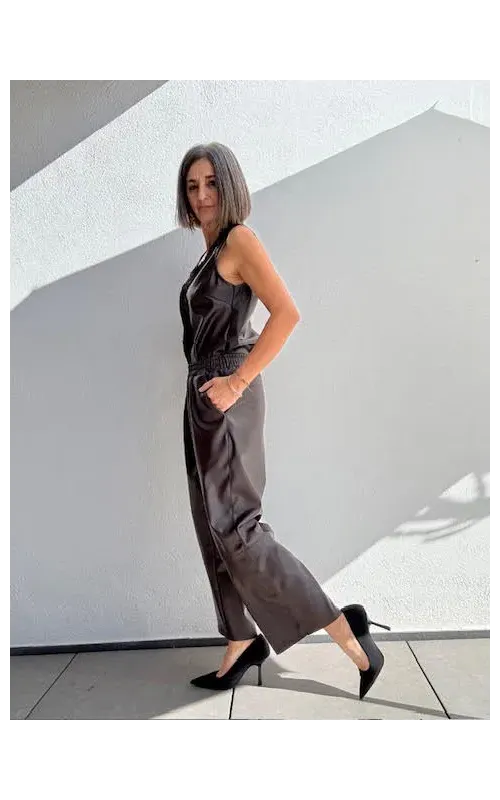 Pantalones Efecto Piel Marrón