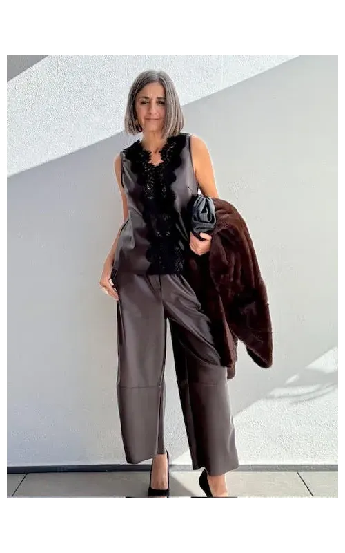 Pantalones Efecto Piel Marrón