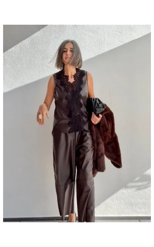 Pantalones Efecto Piel Marrón