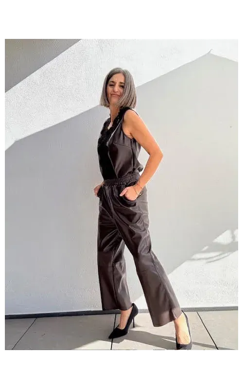 Pantalones Efecto Piel Marrón