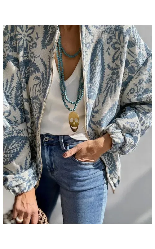 Bomber Tapiz Flores Azul