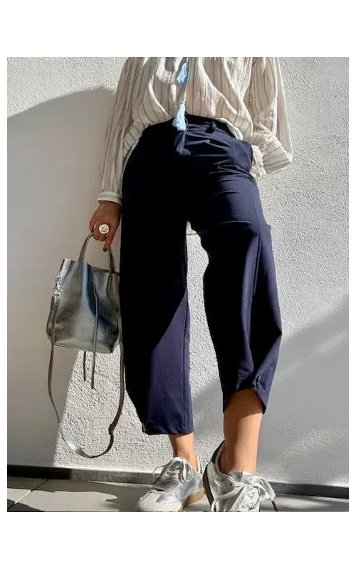 Pantalones Bombacho Botón Azul Marino