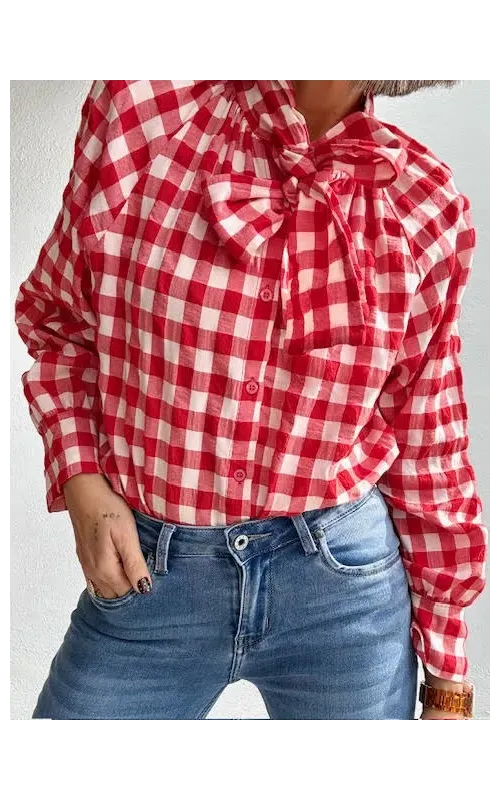 Blusa Vichy Rojo Lazada