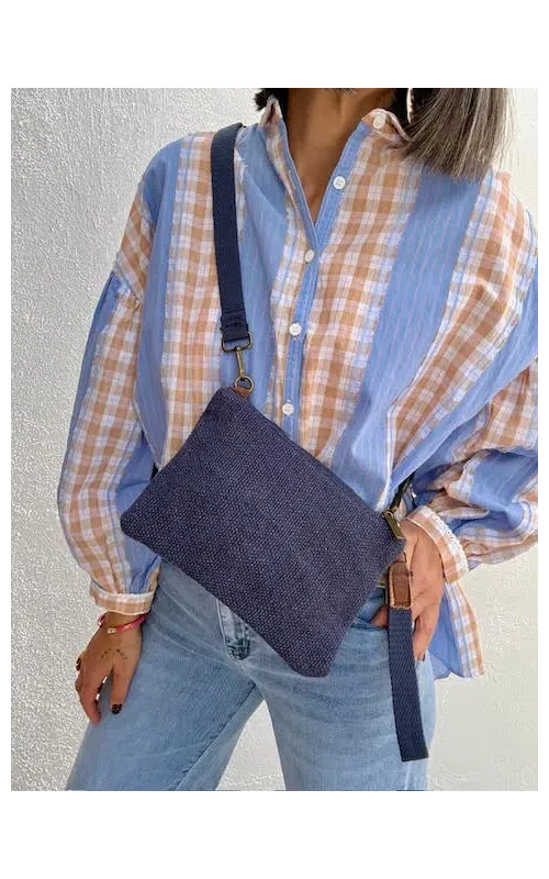 Bandolera Clutch Lino Azul