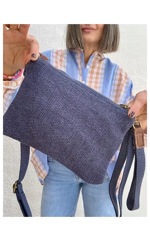 Bandolera Clutch Lino Azul