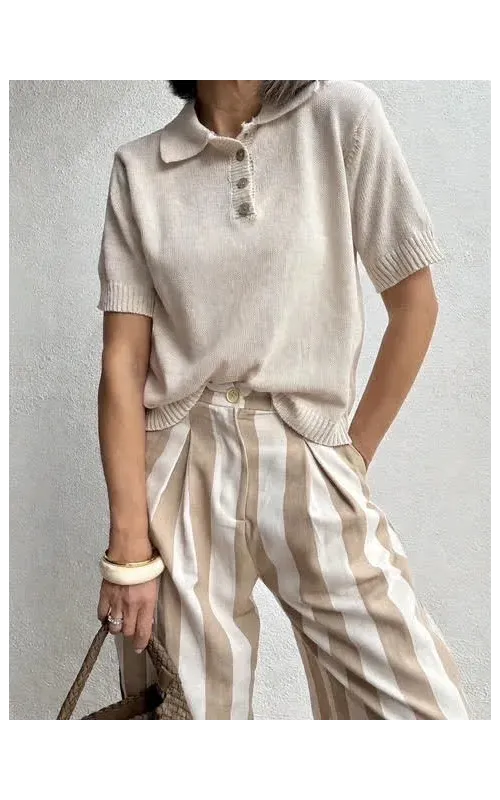 Pantalón de Rayas Verticales Beige