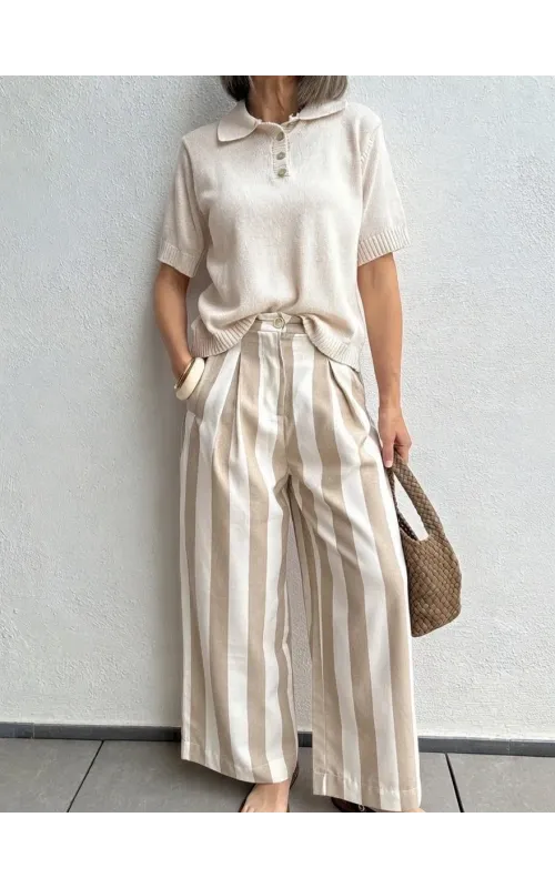 Pantalón de Rayas Verticales Beige