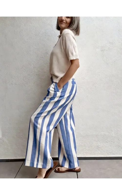 Pantalón de Rayas Verticales Azul