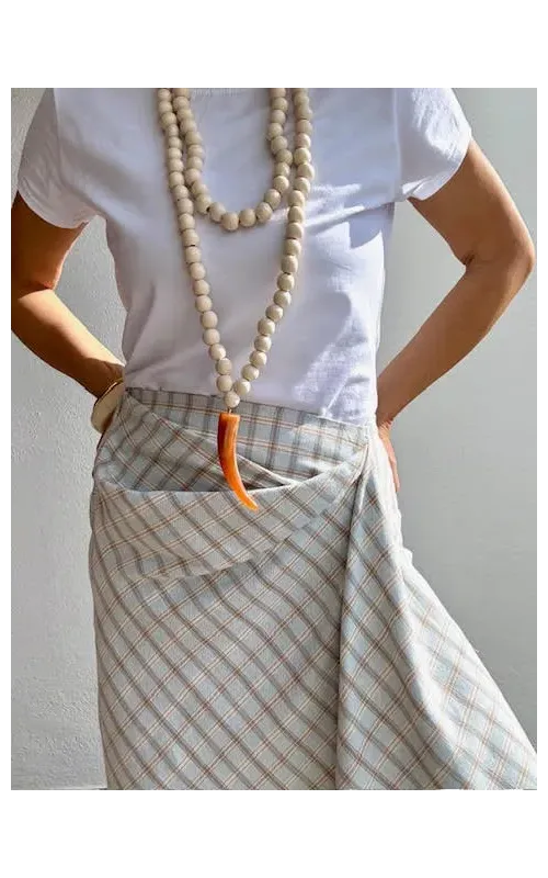 Falda Cuadros Drapeada Larga