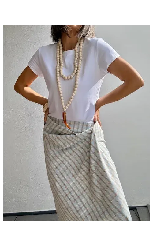 Falda Cuadros Drapeada Larga