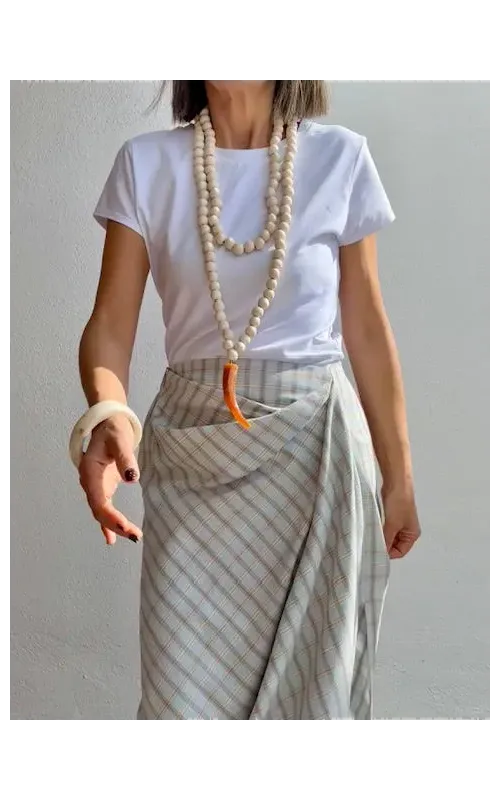 Falda Cuadros Drapeada Larga