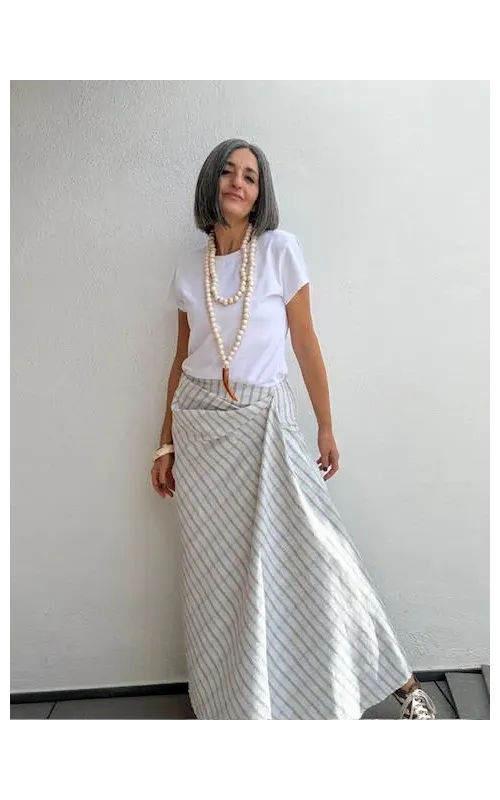 Falda Cuadros Drapeada Larga