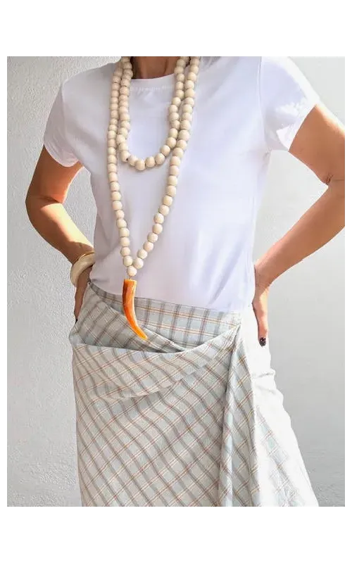 Falda Cuadros Drapeada Larga