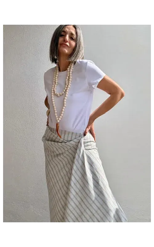 Falda Cuadros Drapeada Larga