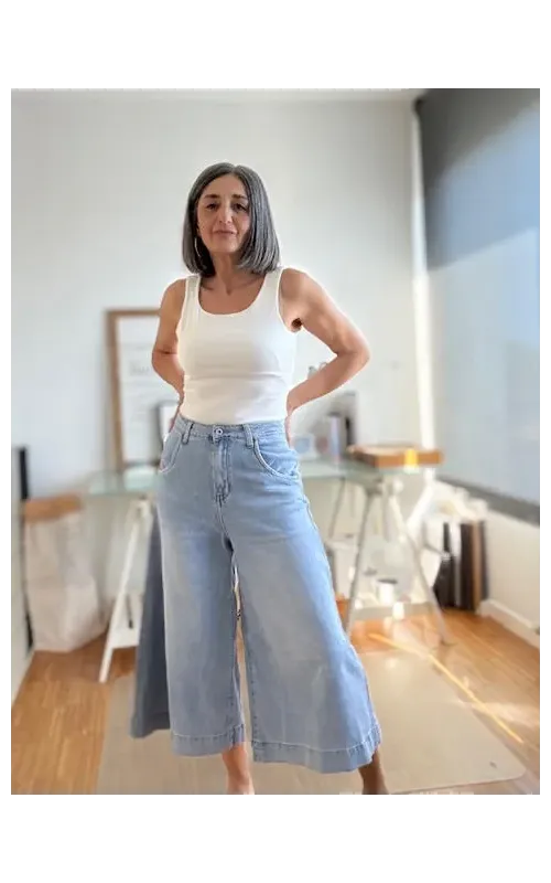 Pantalón Denim Culotte de Tiro Alto