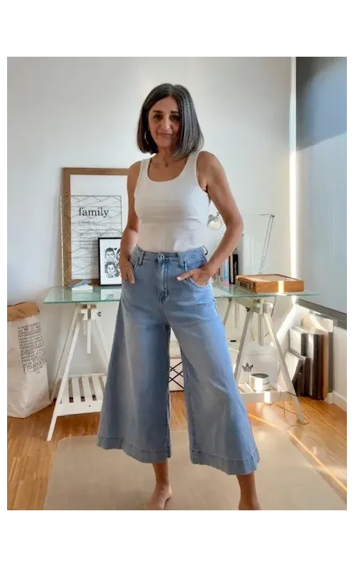 Pantalón Denim Culotte de Tiro Alto