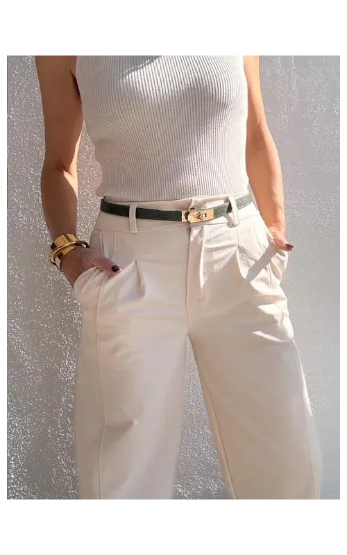 Pantalón Bombacho Botón Beige