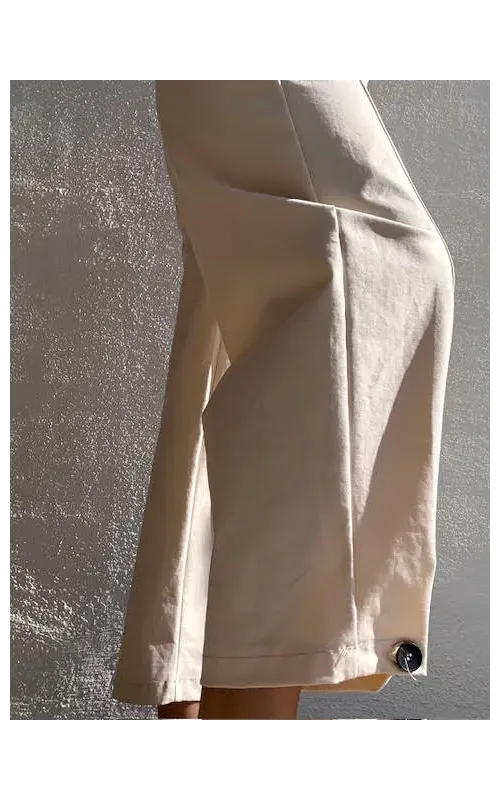 Pantalón Bombacho Botón Beige