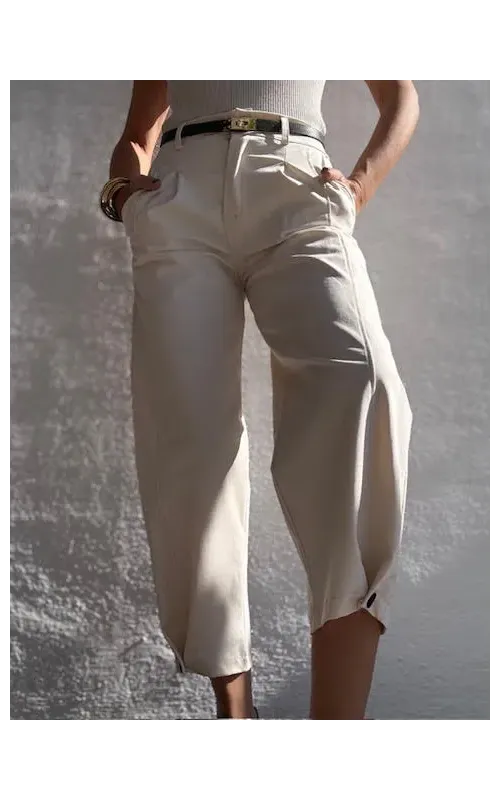 Pantalón Bombacho Botón Beige