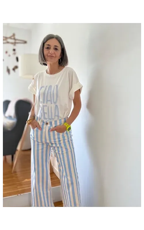 Pantalón Rayas Celeste