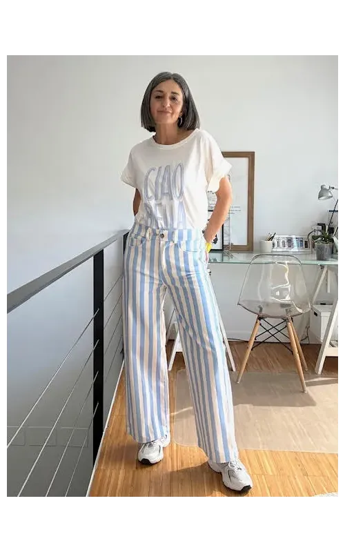 Pantalón Rayas Celeste