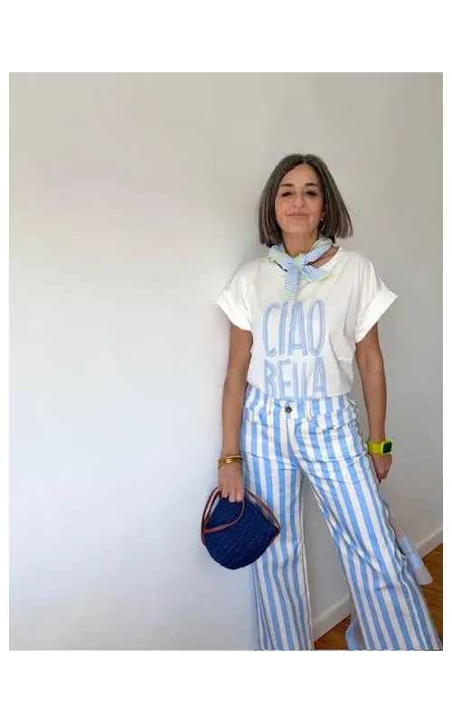 Pantalón Rayas Celeste