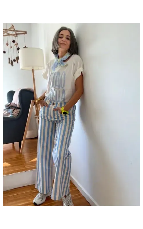 Pantalón Rayas Celeste