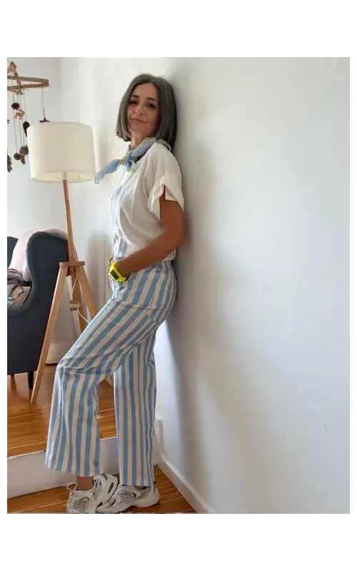 Pantalón Rayas Celeste