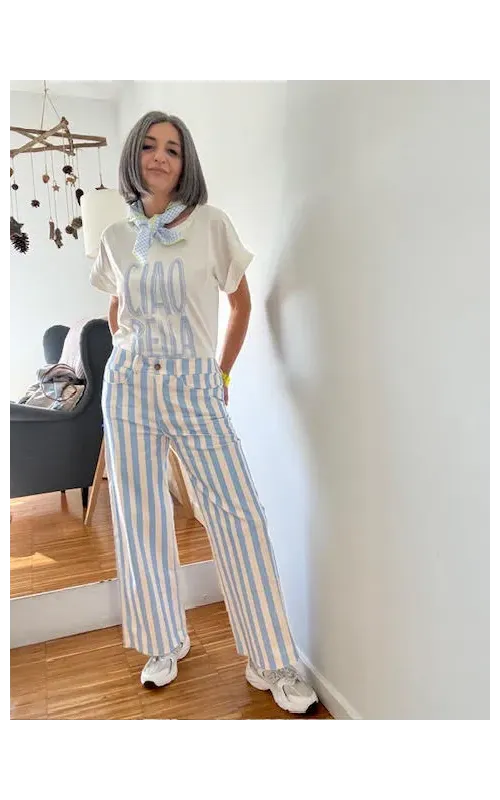 Pantalón Rayas Celeste
