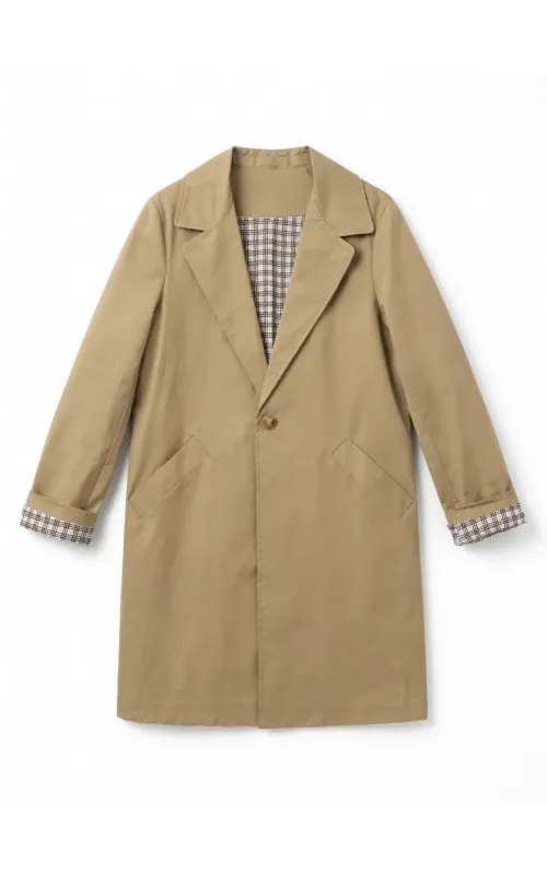 Gabardina Camel con Forro de Cuadros