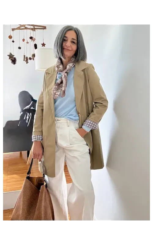 Gabardina Camel con Forro de Cuadros