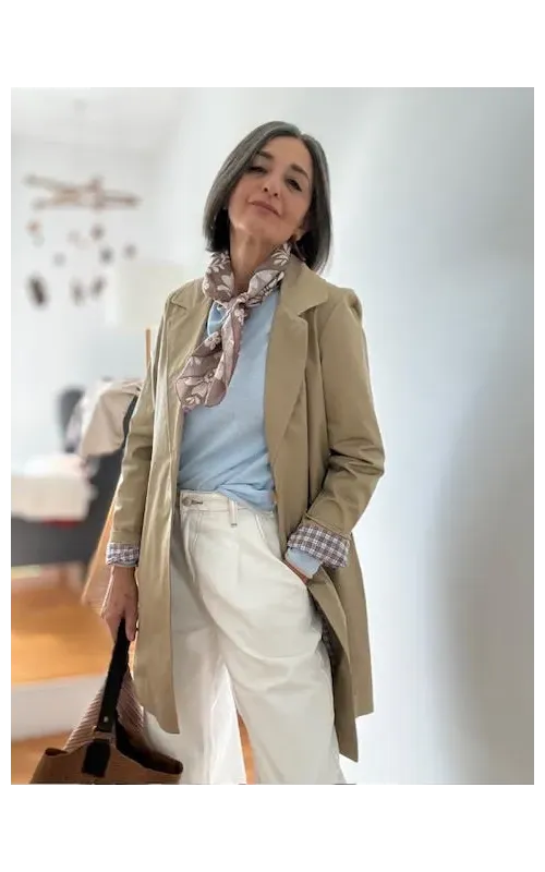 Gabardina Camel con Forro de Cuadros