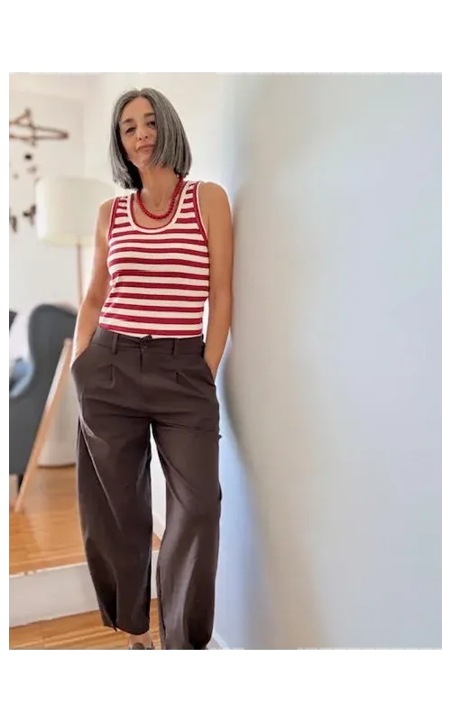 Pantalones Bombacho Botón Marrón Choco