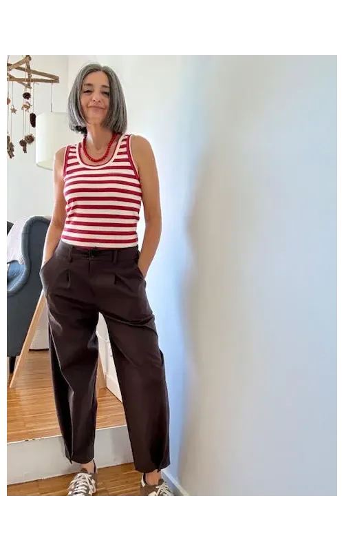 Pantalones Bombacho Botón Marrón Choco