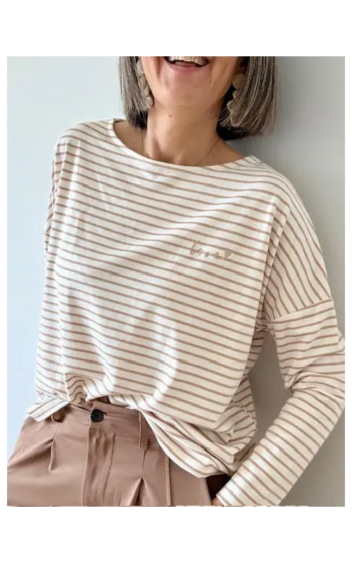 Camiseta Raya Camel Manga Larga