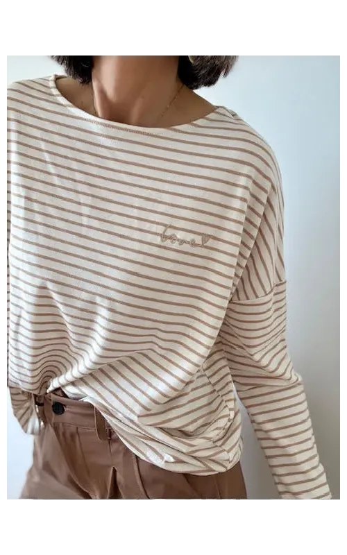 Camiseta Raya Camel Manga Larga