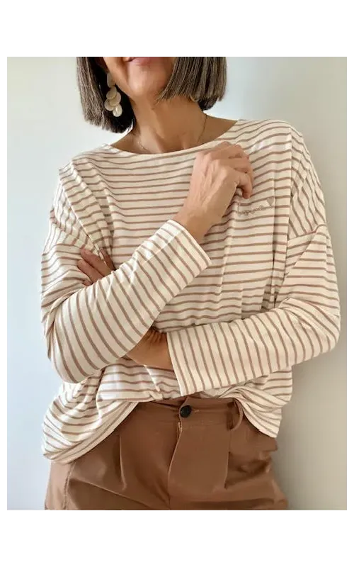 Camiseta Raya Camel Manga Larga
