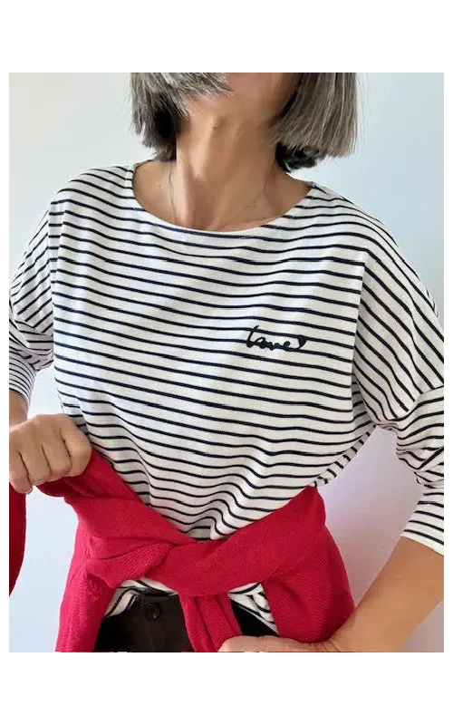 Camiseta Raya Marino Manga Larga