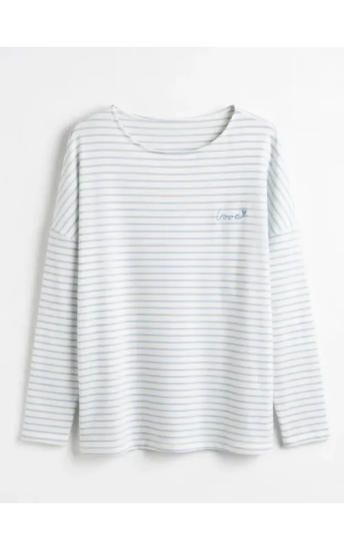 Camiseta Raya Celeste Manga Larga