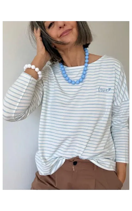 Camiseta Raya Celeste Manga Larga