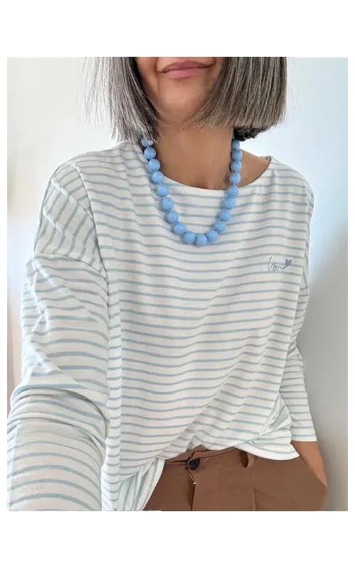 Camiseta Raya Celeste Manga Larga