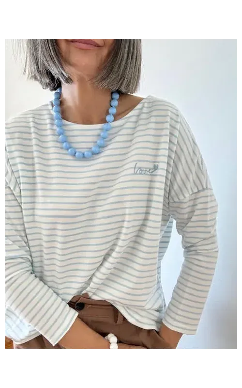 Camiseta Raya Celeste Manga Larga