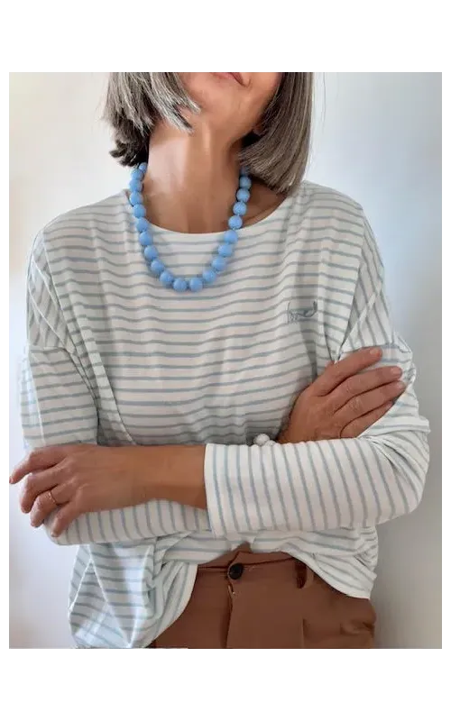 Camiseta Raya Celeste Manga Larga